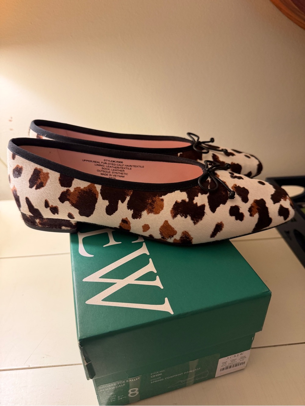 J. Crew Cow-Print Ballet Flats in Brown and White size 8 - Picture 2 of 4